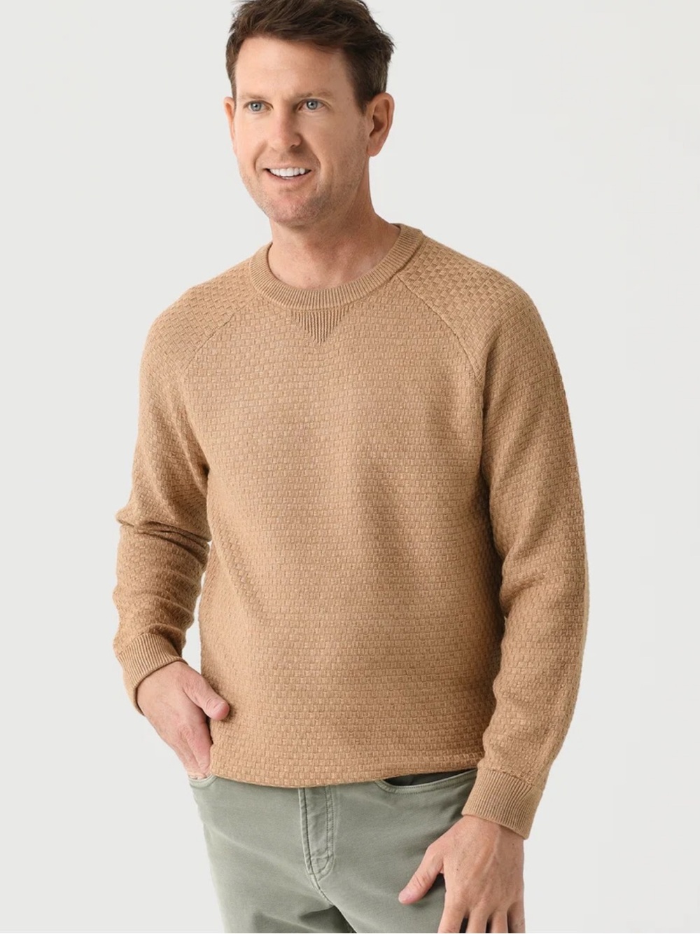 Mizzen + Main Men's Hillcrest Crewneck Large Tan Brown